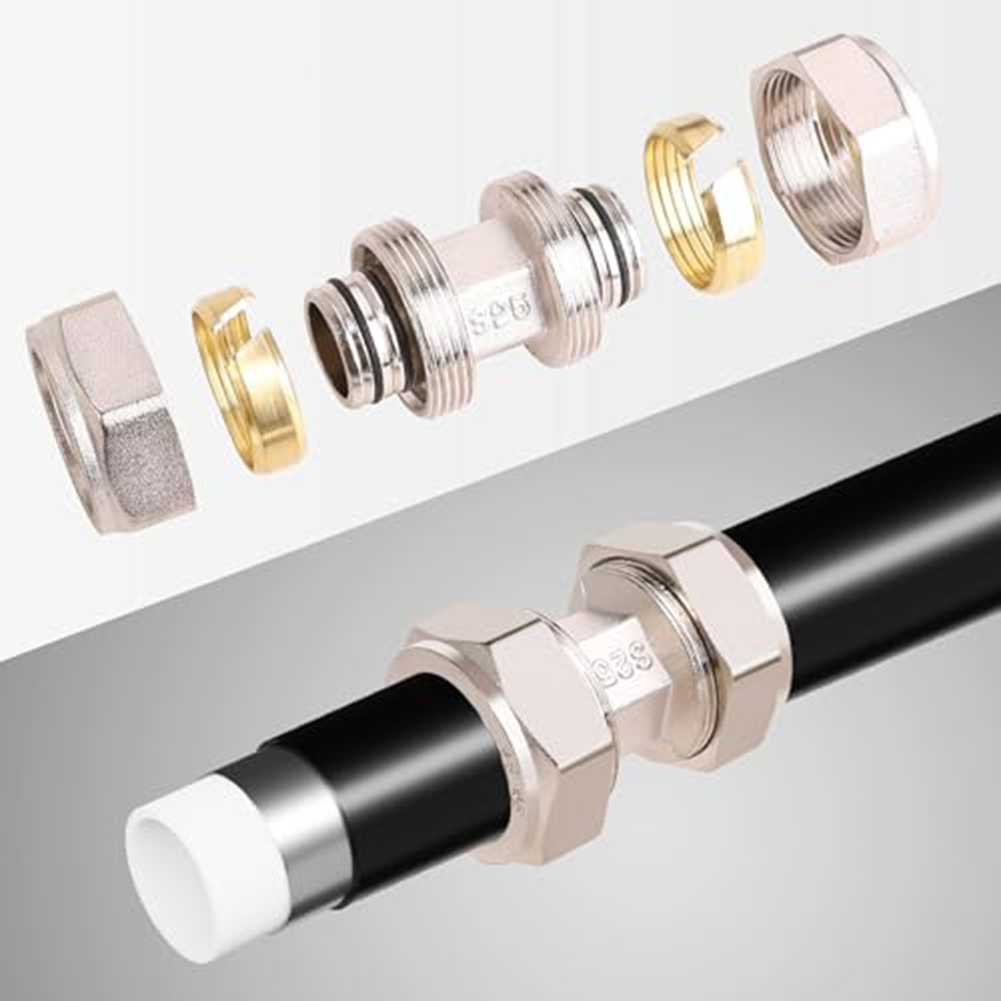 Compression Fitting Brass - 2 ชิ้น ข้อต่อท่ออากาศทองเหลืองชุบนิกเกิล ขนาด 3/4 นิ้ว